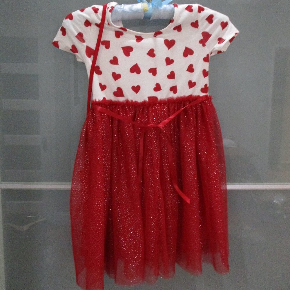 Zunie Tulle Skirt Heart Print Dress with Heart Shaped Bag - Picture 2 of 4